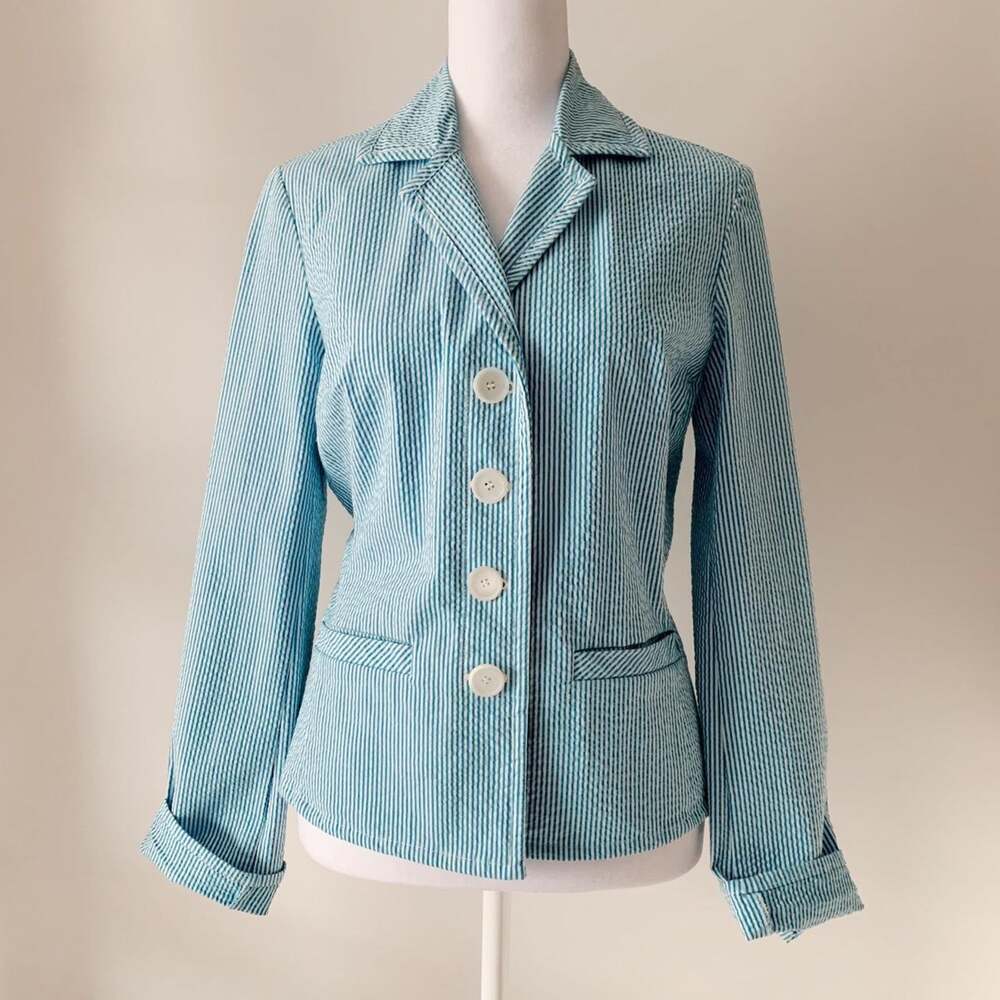 Vintage Talbots Blue & White Seersucker Blazer Size 8